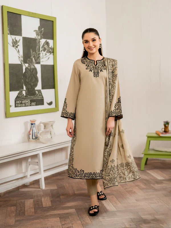 3 Piece - Dhanak Full Heavy Embroidered Suit with Digital Print Wool Shawl Dupatta (Unstitched)