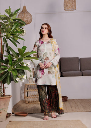 3 Piece - Baroque Karandi Digital Printed Suit with Digital Printed Karandi Dupatta (Unstitched)