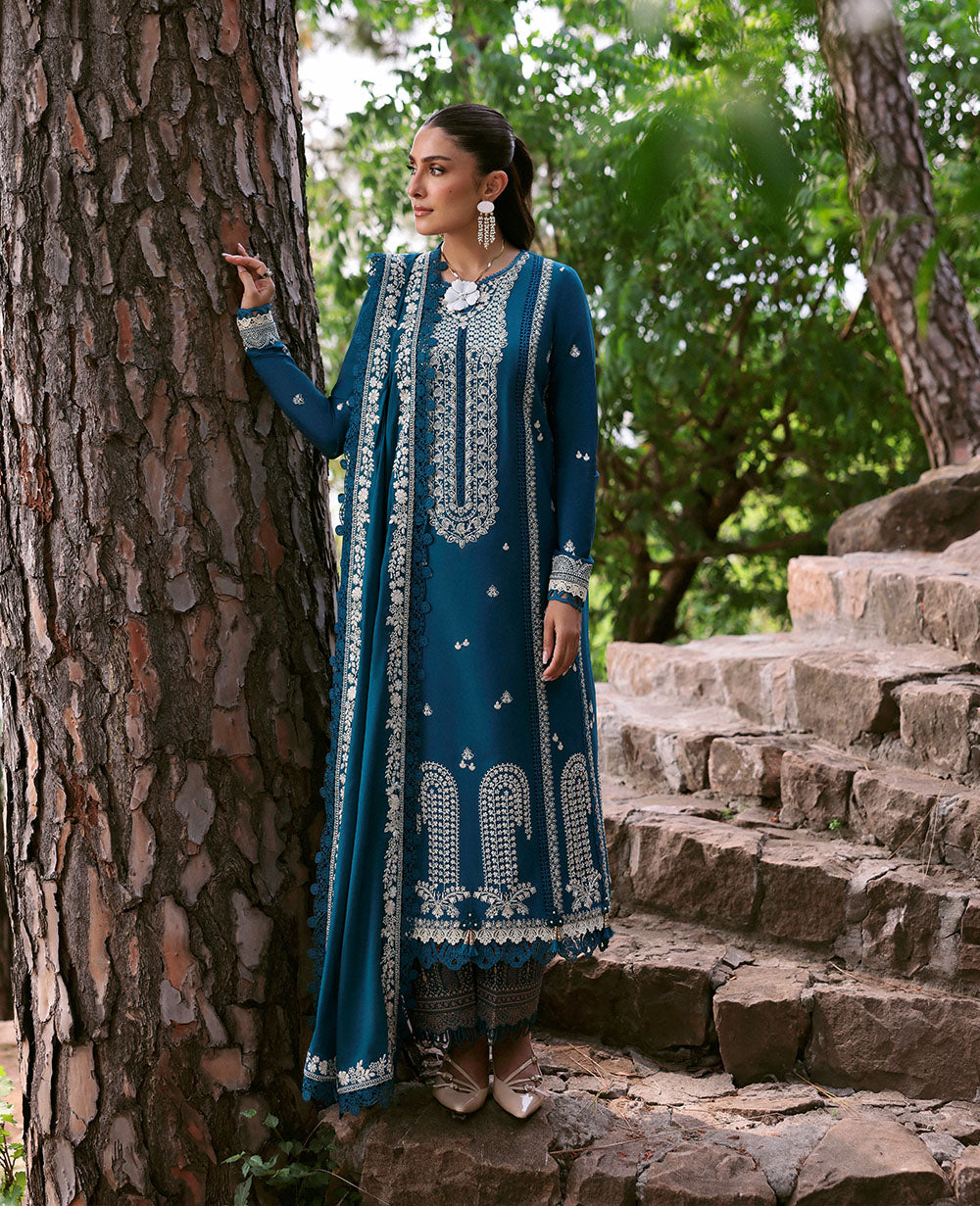 3 Piece - Dhanak Embroidered Suit with Dhanak Embroidered Shawl (Unstitched)