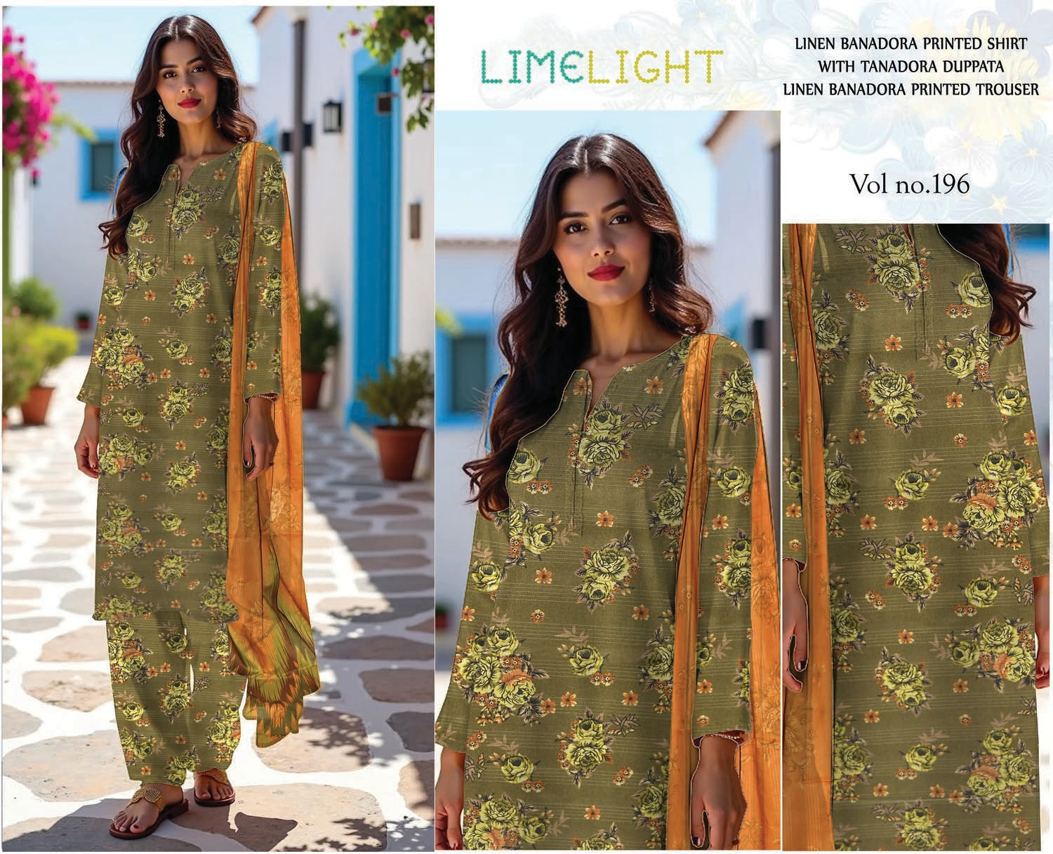 3 Piece - LimeLight BanaDora Printed Linen Suit with TanaDora Duppatta (Unstitched)