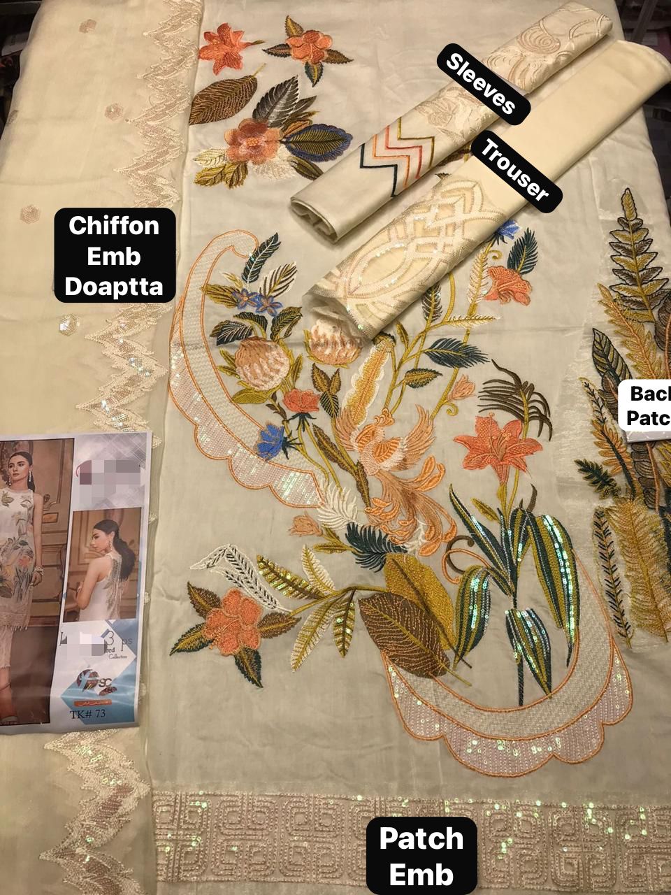 3 Piece -Chiffon Embroidered Suit with Embroidered Chiffon Dupatta (Unstitched)