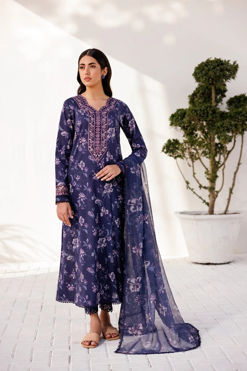 3 Piece - Baroque BanaDora Printed Linen Suit with Linen Duppatta (Unstitched)