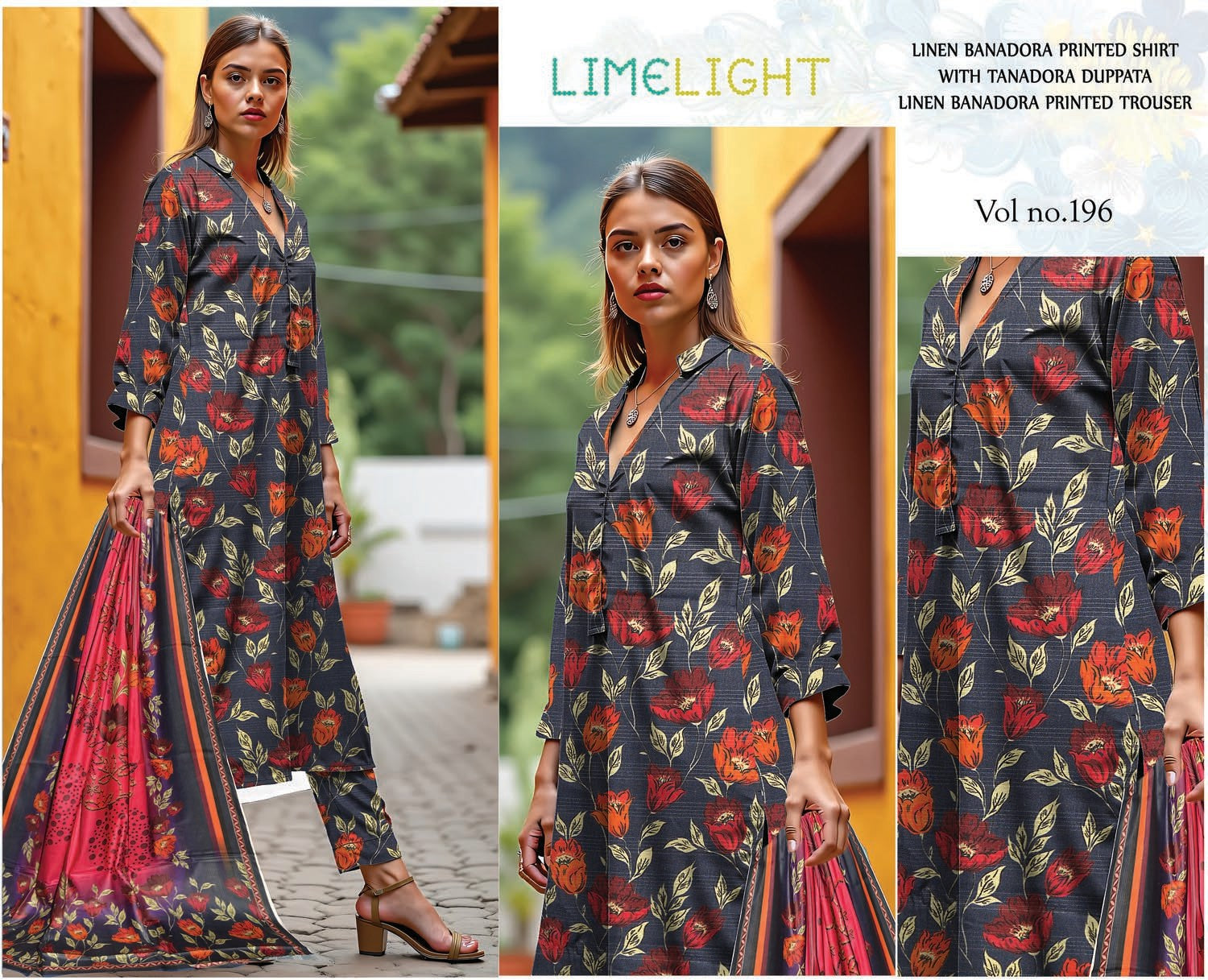 3 Piece - LimeLight BanaDora Printed Linen Suit with TanaDora Duppatta (Unstitched)