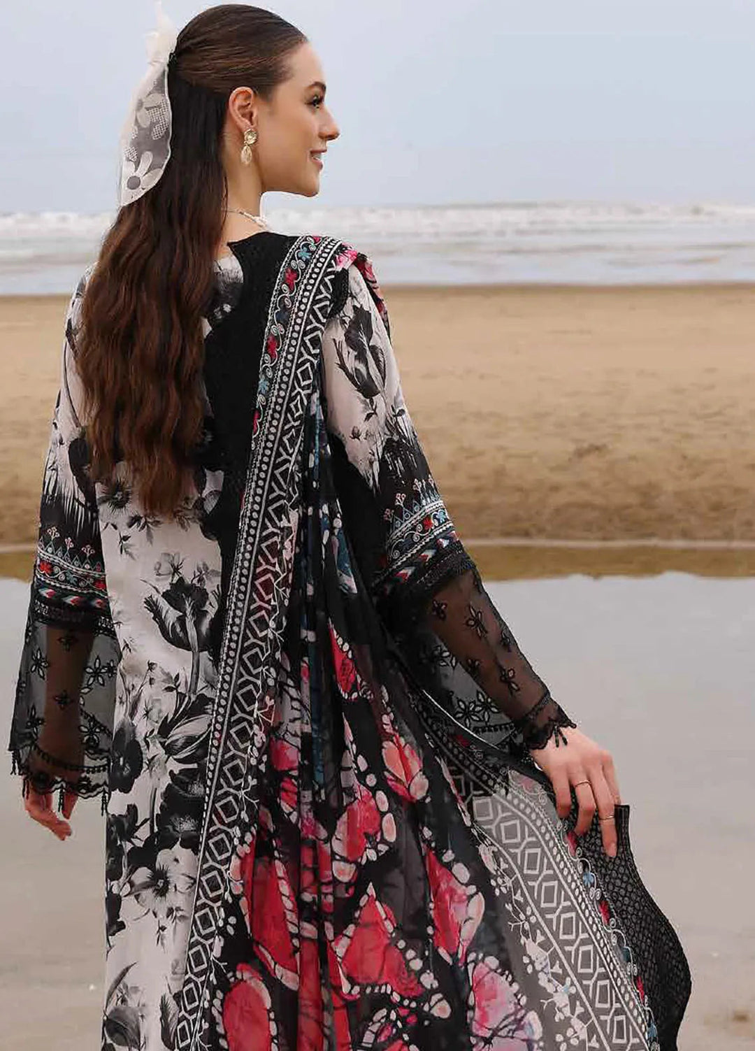 3 Piece - Maria B Linen Embroidered Suit with Embroidered Shawl (Unstitched)