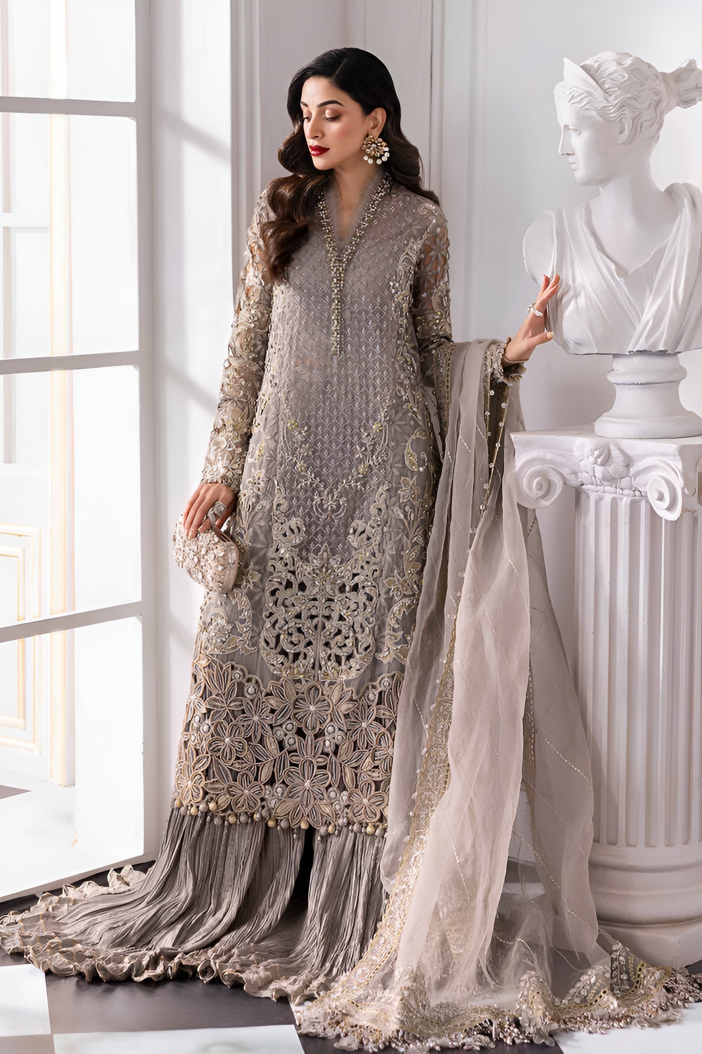 3 Piece - Maria B Chiffon Full Heavy Embroidered Suit with Chiffon Embroidered Duppatta (Unstitched)