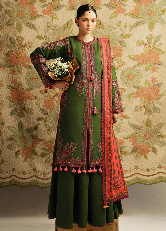 3 Piece - Dhanak Full Heavy Embroidered Suit with Digital Print Wool Shawl (Unstitched)