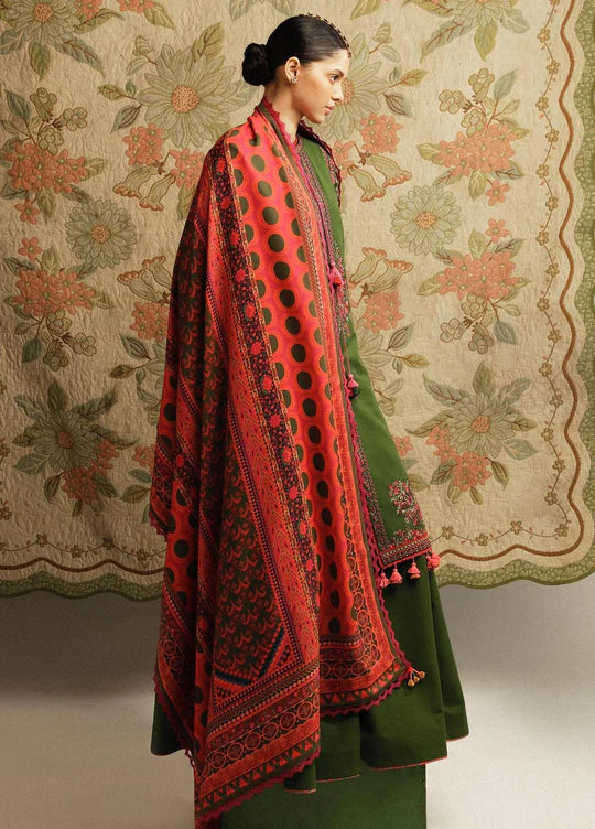 3 Piece - Dhanak Full Heavy Embroidered Suit with Digital Print Wool Shawl (Unstitched)