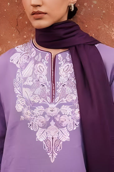 3 Piece - Lawn Embroidered Suit with Embroidered Bamber Embroidered Duppatta (Unstitched)