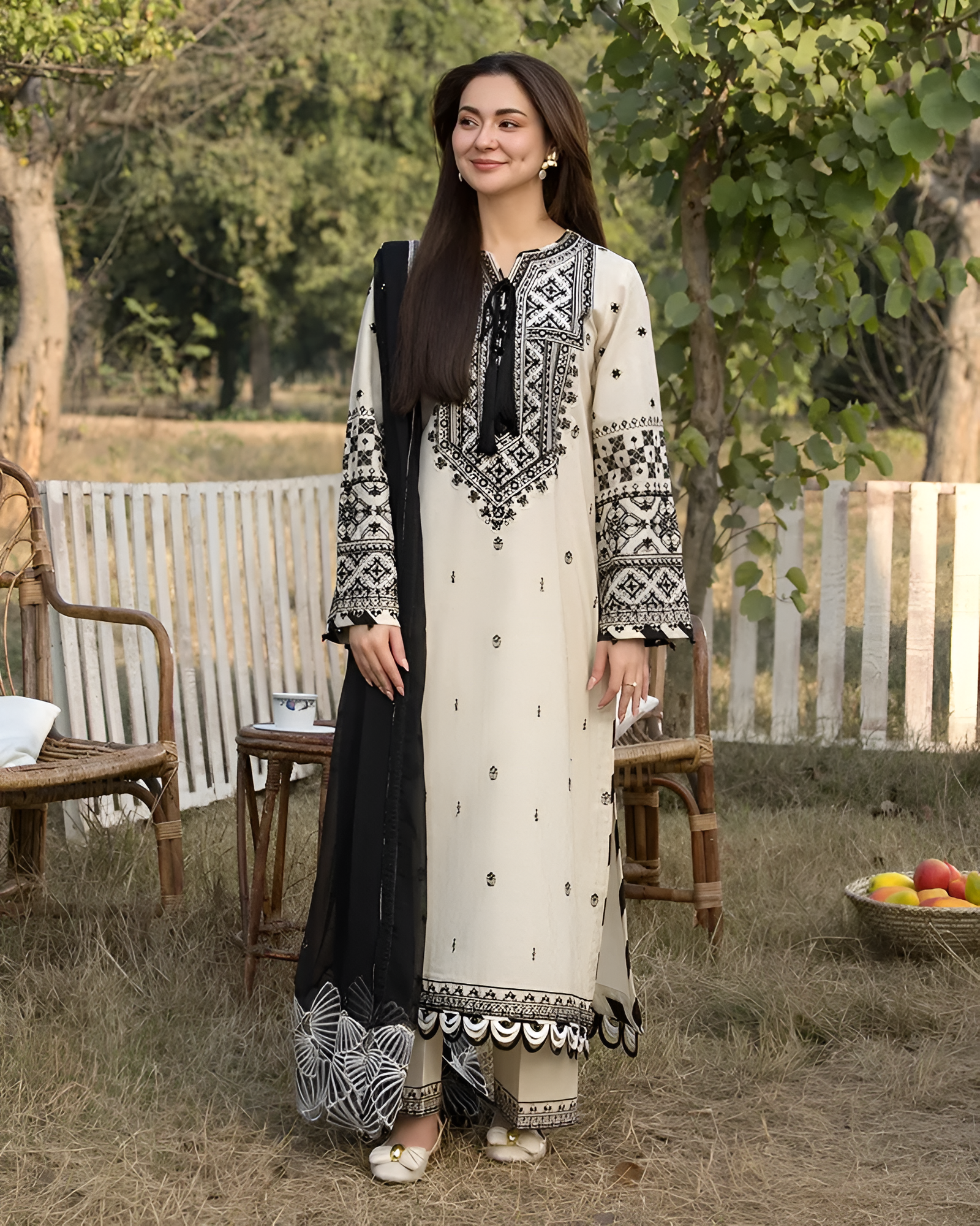 3 Piece - Dhanak Embroidered Suit with Dhanak Heavy Embroidered Dupatta (Unstitched)