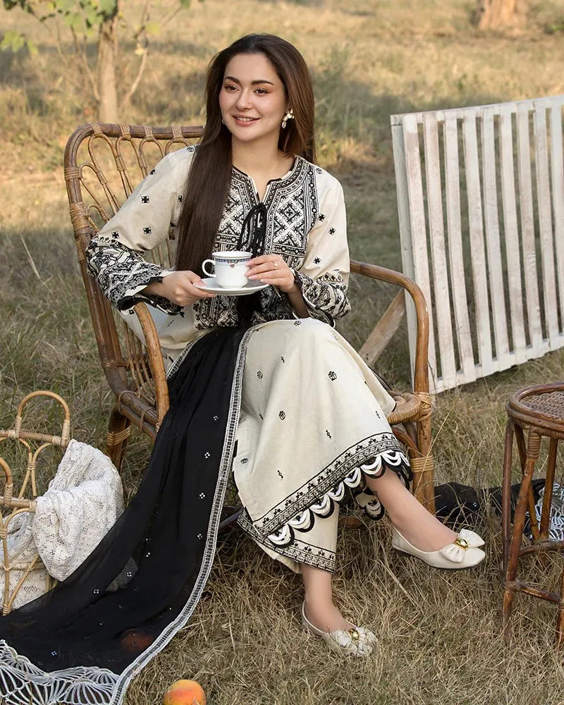 3 Piece - Dhanak Embroidered Suit with Dhanak Heavy Embroidered Dupatta (Unstitched)