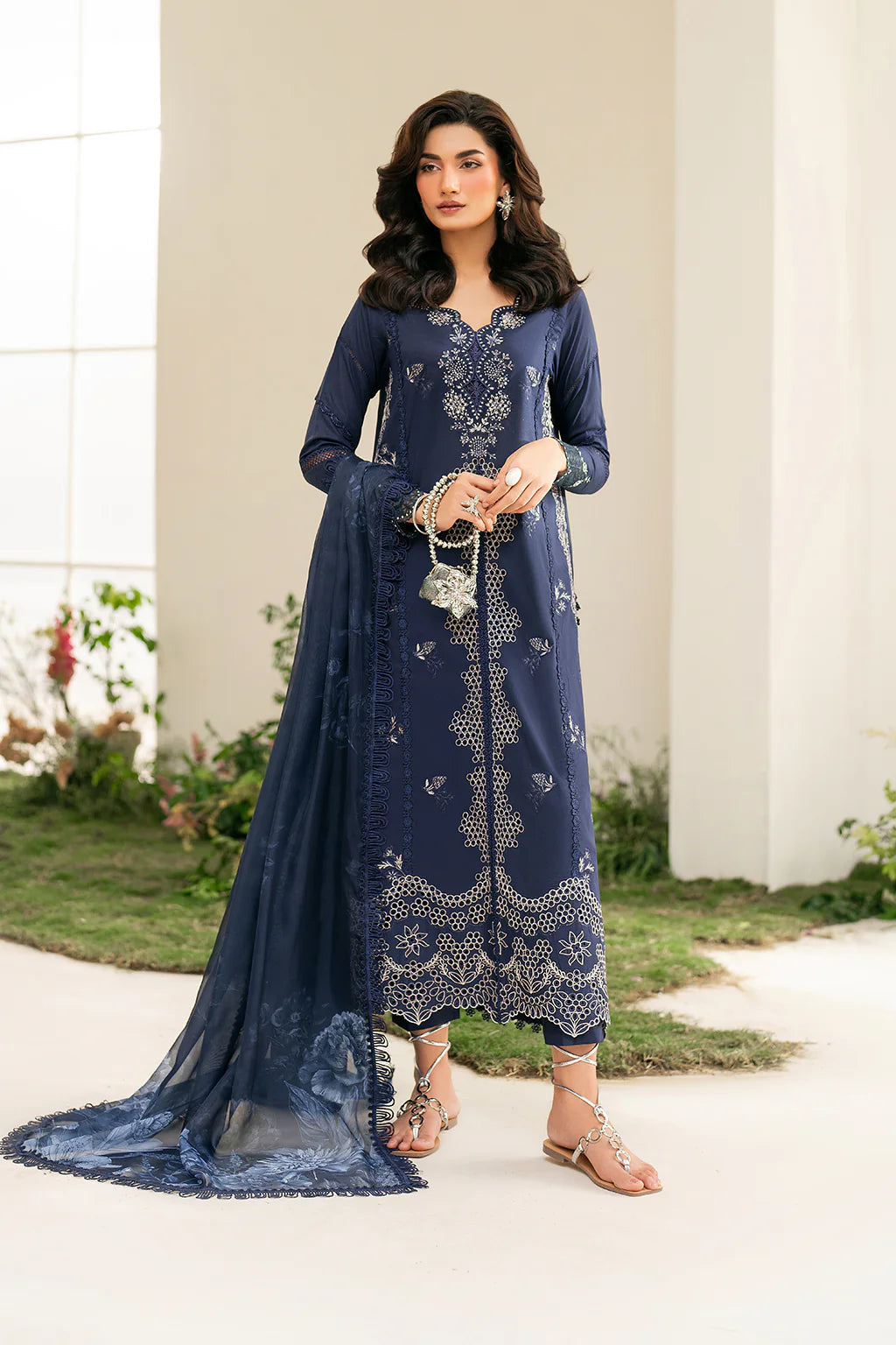 3 Piece - Dhanak Full Heavy Embroidered Suit with Embroidered Digital Printed Wool Shawl (Unstitched)