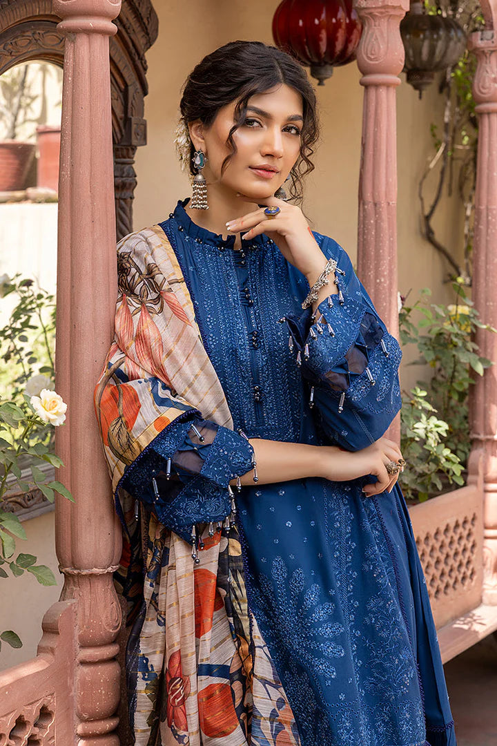 3 Piece - Dhanak Full Heavy Embroidered Suit with Digital Print Wool Shawl (Unstitched)