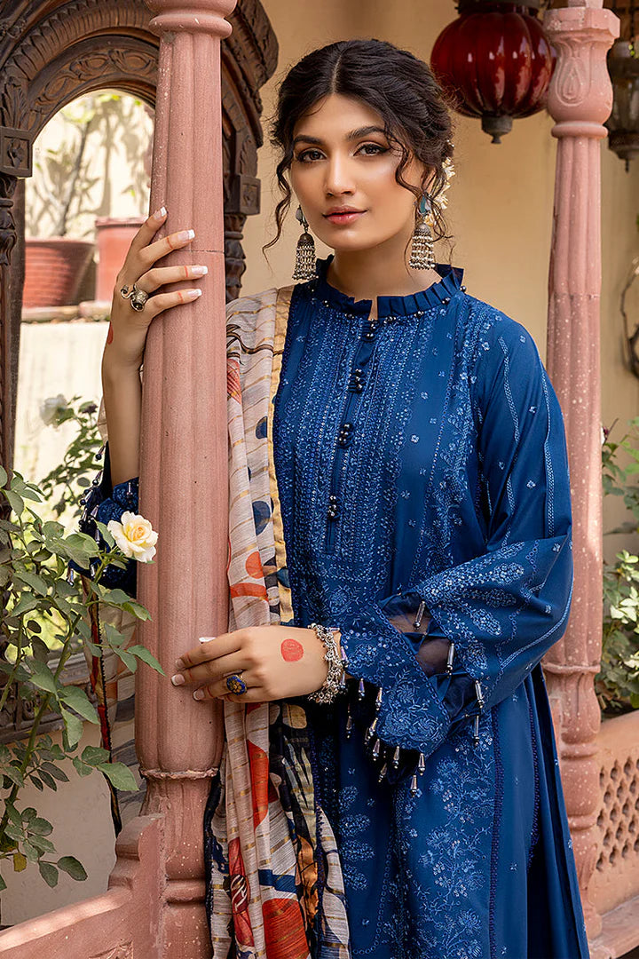 3 Piece - Dhanak Full Heavy Embroidered Suit with Digital Print Wool Shawl (Unstitched)