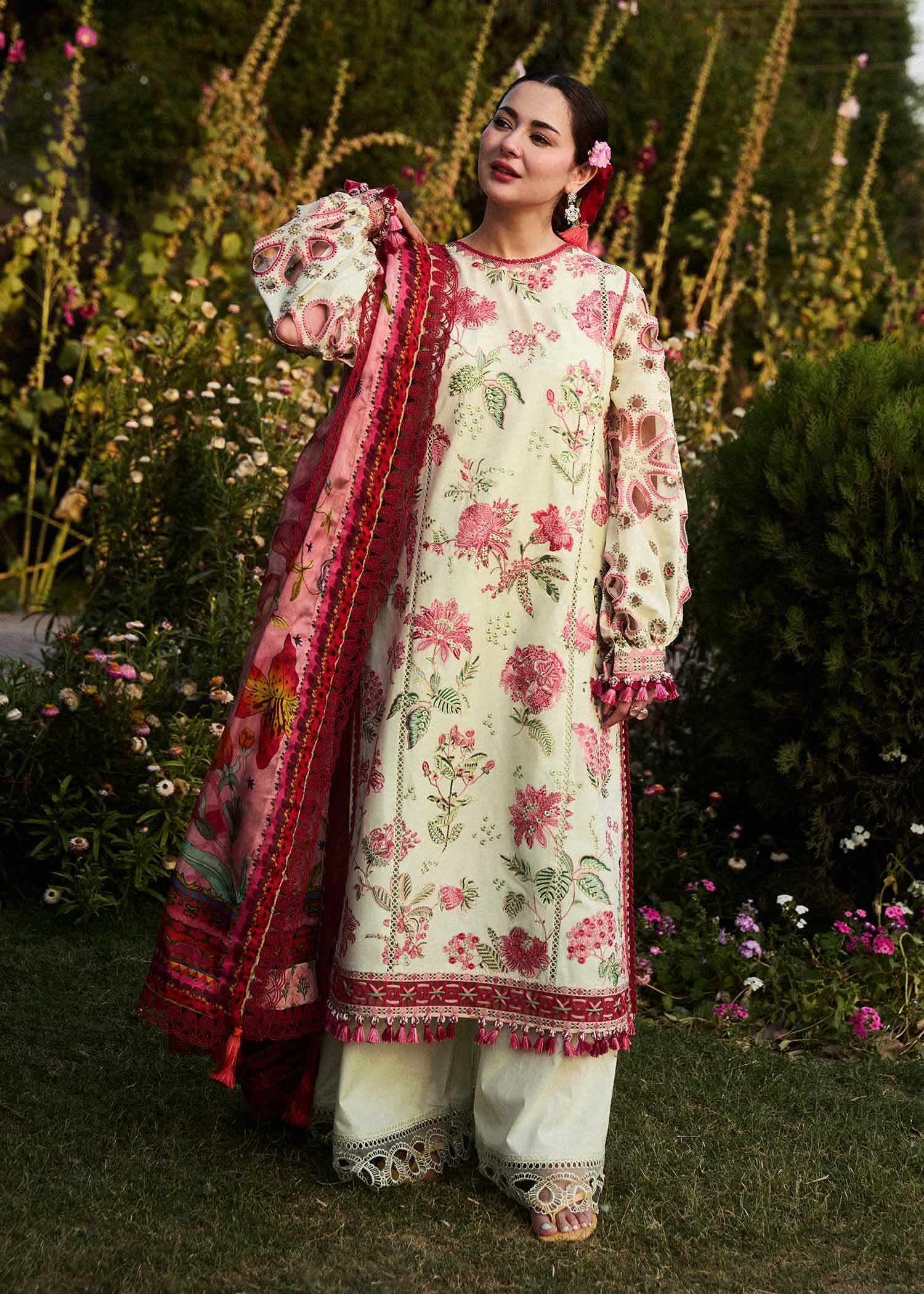 3 Piece - Dhanak Embroidered Suit with Digital Printed Dhanak Shawl (Unstitched)