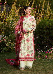 3 Piece - Dhanak Embroidered Suit with Digital Printed Dhanak Shawl (Unstitched)