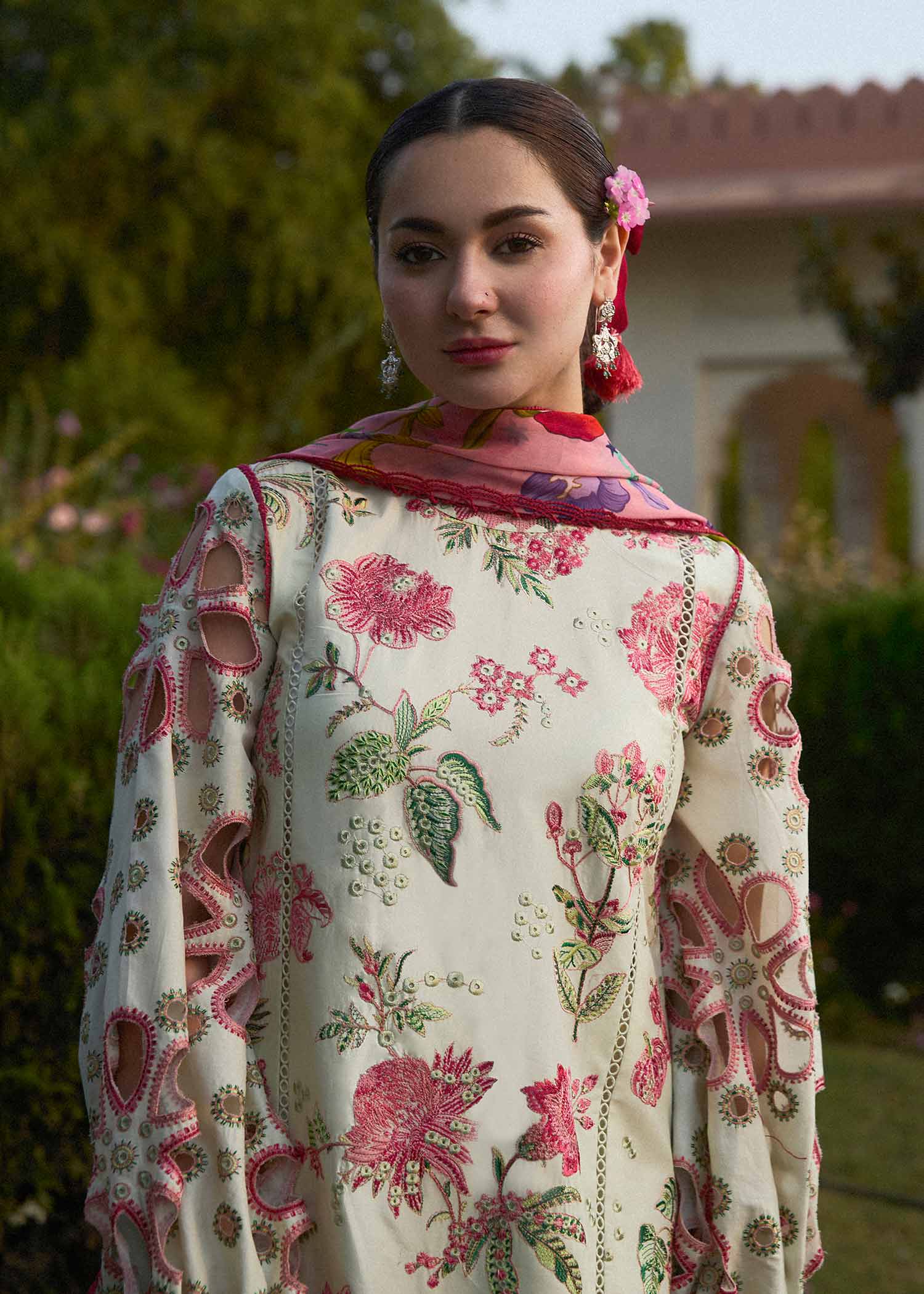 3 Piece - Dhanak Embroidered Suit with Digital Printed Dhanak Shawl (Unstitched)