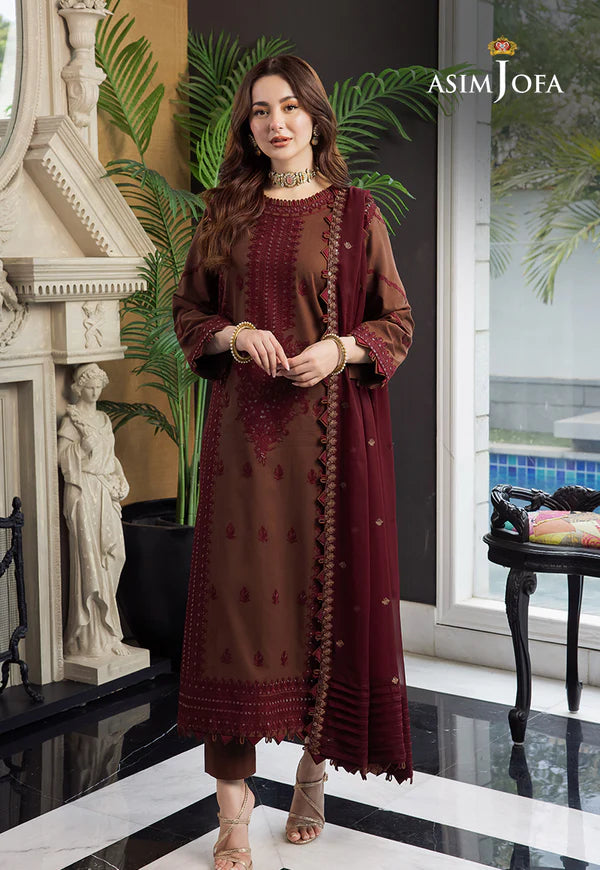3 Piece - Dhanak Embroidered Suit with Dhanak Embroidered Shawl (Unstitched)