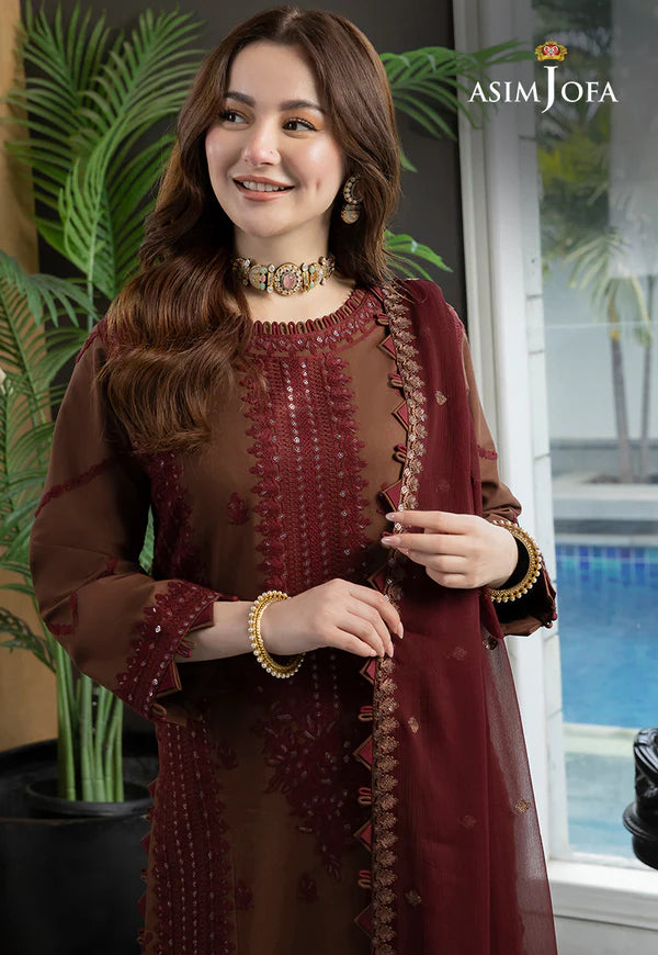3 Piece - Dhanak Embroidered Suit with Dhanak Embroidered Shawl (Unstitched)