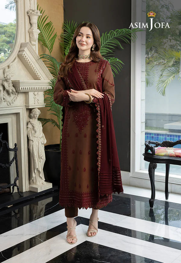 3 Piece - Dhanak Embroidered Suit with Dhanak Embroidered Shawl (Unstitched)