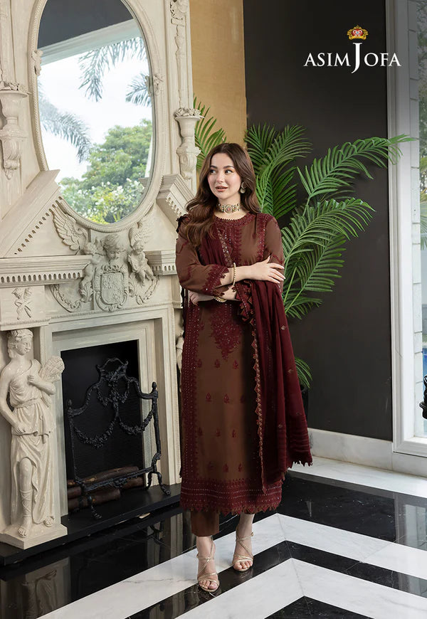 3 Piece - Dhanak Embroidered Suit with Dhanak Embroidered Shawl (Unstitched)