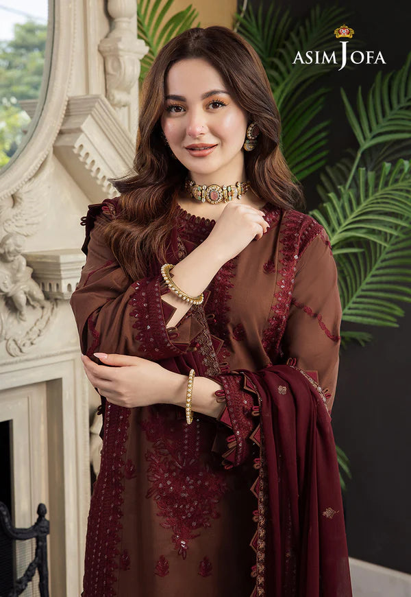 3 Piece - Dhanak Embroidered Suit with Dhanak Embroidered Shawl (Unstitched)