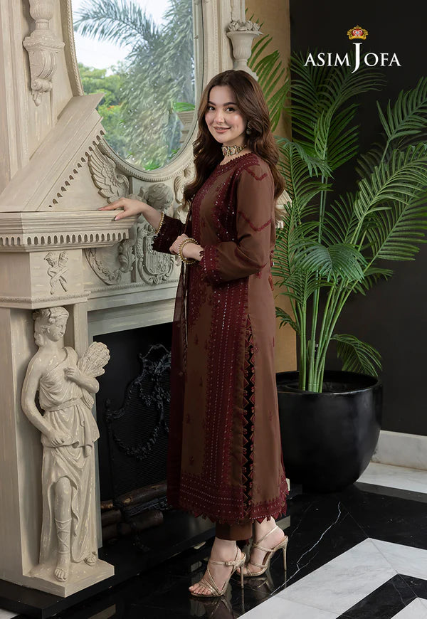 3 Piece - Dhanak Embroidered Suit with Dhanak Embroidered Shawl (Unstitched)