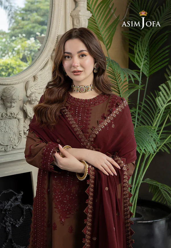 3 Piece - Dhanak Embroidered Suit with Dhanak Embroidered Shawl (Unstitched)
