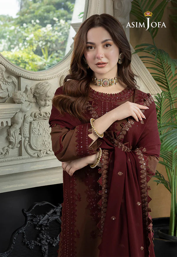 3 Piece - Dhanak Embroidered Suit with Dhanak Embroidered Shawl (Unstitched)