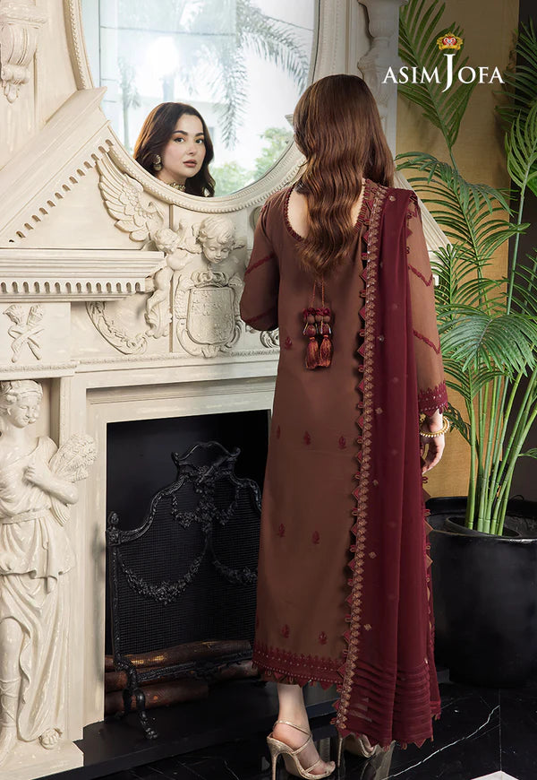 3 Piece - Dhanak Embroidered Suit with Dhanak Embroidered Shawl (Unstitched)