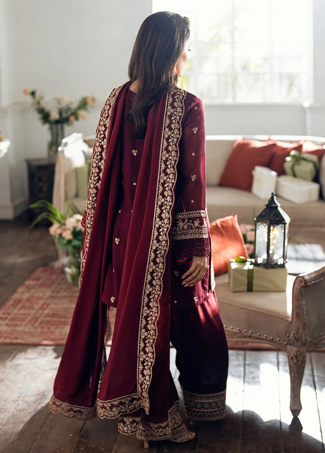 3 Piece - Dhanak Full Heavy Embroidered Suit with Embroidered Dhanak Shawl (Unstitched)