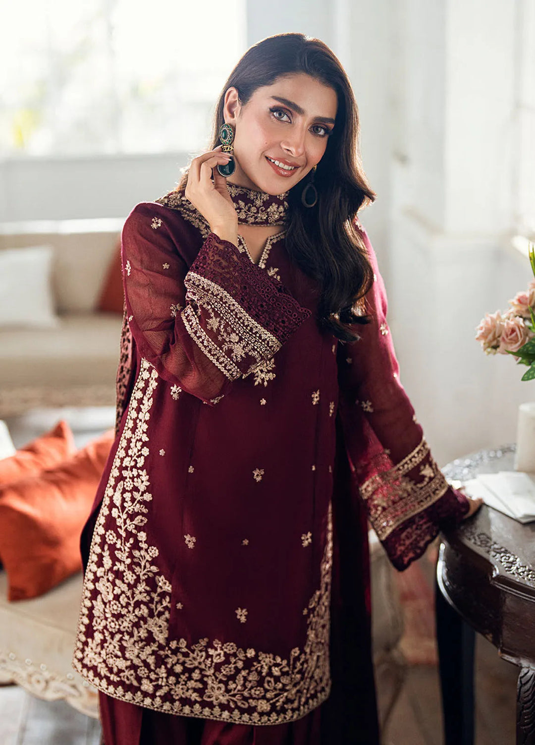 3 Piece - Dhanak Full Heavy Embroidered Suit with Embroidered Dhanak Shawl (Unstitched)