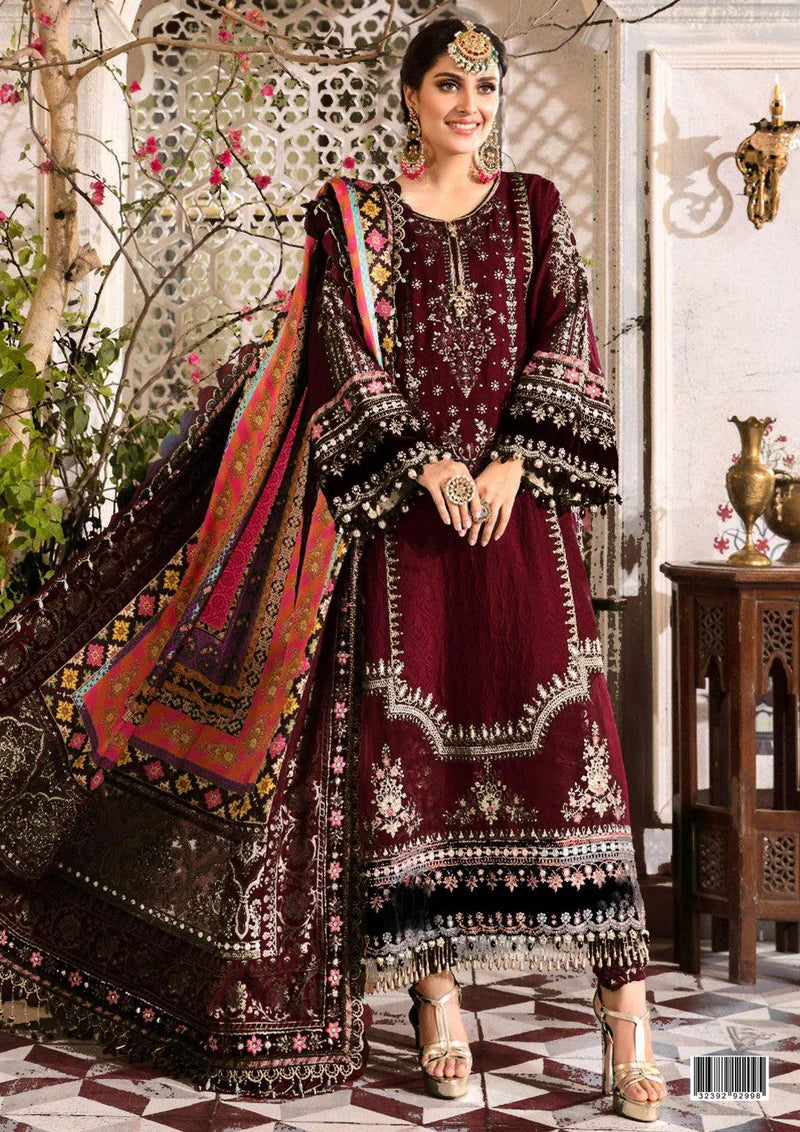 3 Piece - Maria B Chiffon Full Heavy Embroidered Suit with Digital Printed Silk Dupatta with Embroidered (Unstitched)