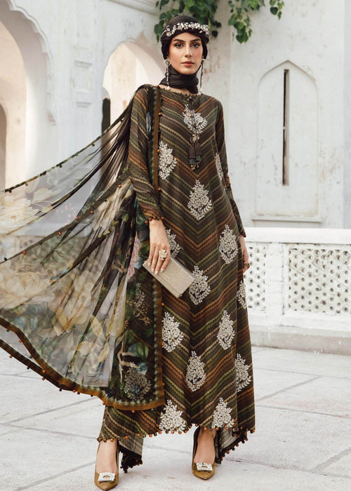 3 Piece - Maria B Silk Embroidered Digital Printed Suit with Silk Digital Printed Dupatta (Unstitched)