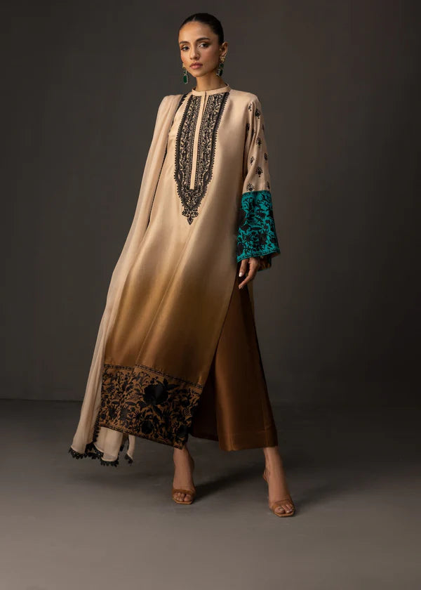 3 Piece - Shamooz Silk Suit with Digital Printed Silk Dupatta (Unstitched)