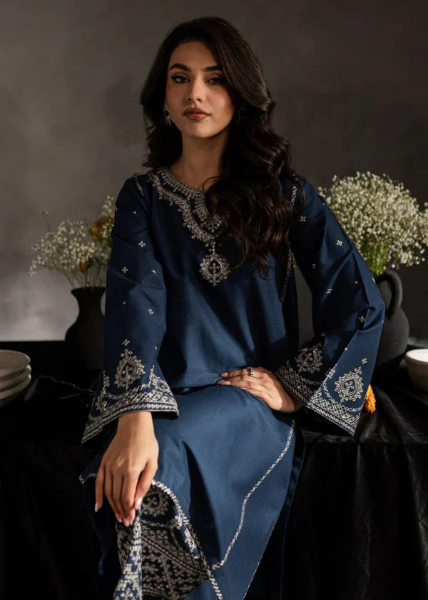 3 Piece - Laam Dhanak Full Heavy Embroidered Suit with Dhanak Embroidered Shawl (Unstitched)