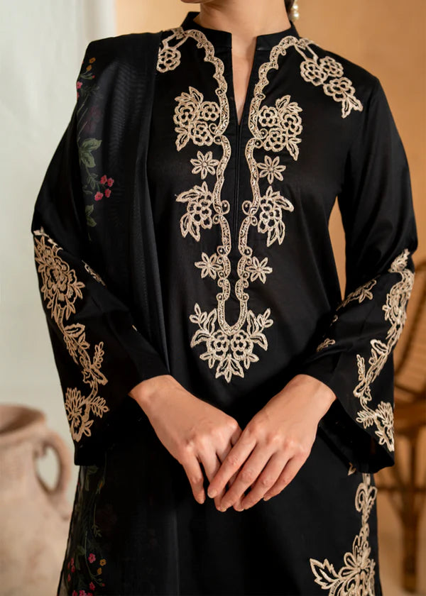 3 Piece - Dhanak Embroidered Suit with Dhanak Embroidered and Printed Shawl (Unstitched)