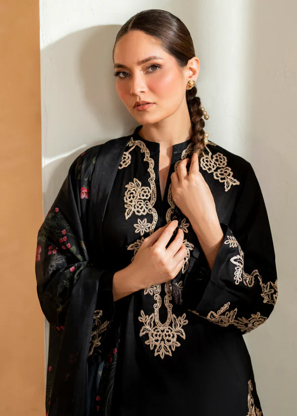 3 Piece - Dhanak Embroidered Suit with Dhanak Embroidered and Printed Shawl (Unstitched)