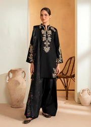 3 Piece - Dhanak Embroidered Suit with Dhanak Embroidered and Printed Shawl (Unstitched)