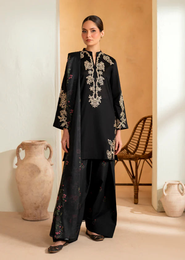 3 Piece - Dhanak Embroidered Suit with Dhanak Embroidered and Printed Shawl (Unstitched)