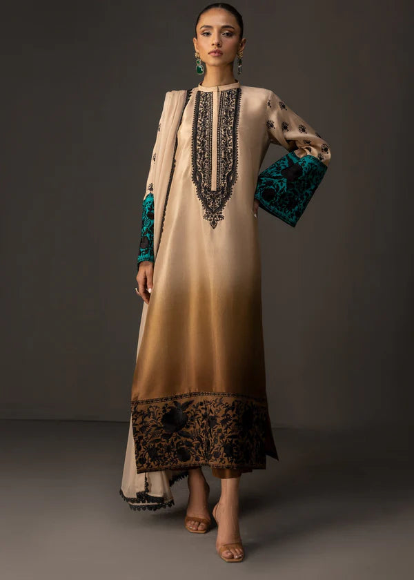 3 Piece - Shamooz Silk Suit with Digital Printed Silk Dupatta (Unstitched)