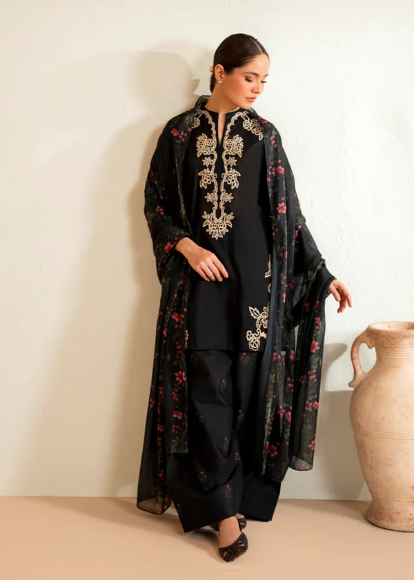3 Piece - Dhanak Embroidered Suit with Dhanak Embroidered and Printed Shawl (Unstitched)