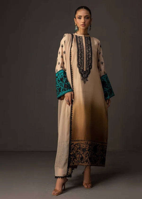 3 Piece - Shamooz Silk Suit with Digital Printed Silk Dupatta (Unstitched)