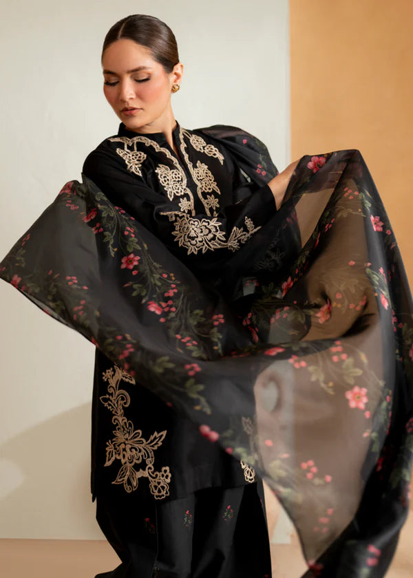 3 Piece - Dhanak Embroidered Suit with Dhanak Embroidered and Printed Shawl (Unstitched)