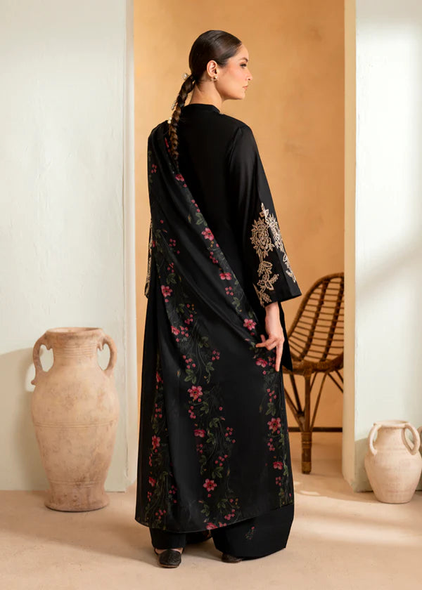 3 Piece - Dhanak Embroidered Suit with Dhanak Embroidered and Printed Shawl (Unstitched)