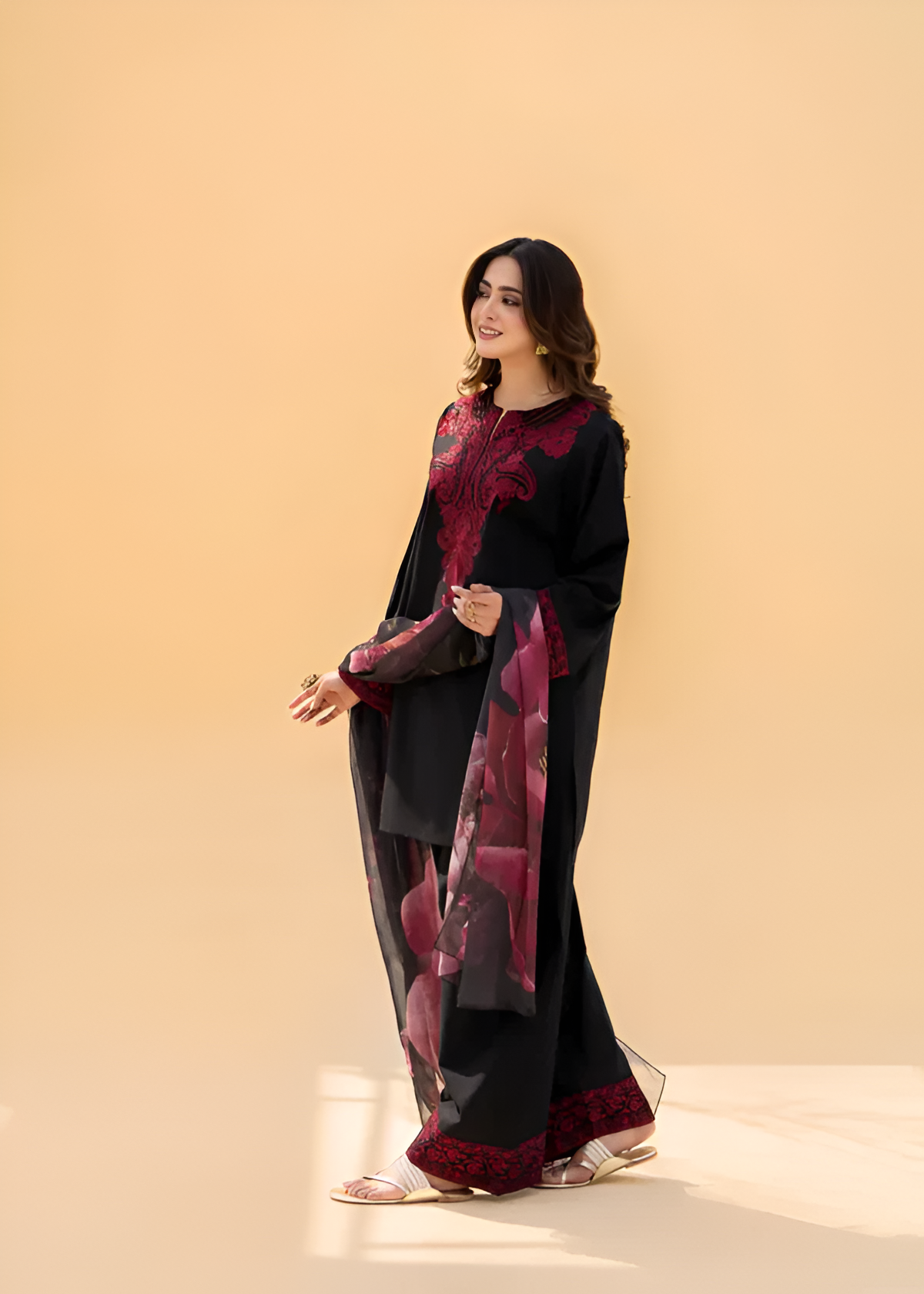 3 Piece - Laam Dhanak Embroidered Suit with Dhanak Digital Printed Dupatta (Unstitched)