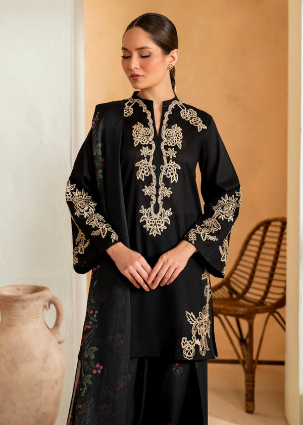 3 Piece - Dhanak Embroidered Suit with Dhanak Embroidered and Printed Shawl (Unstitched)