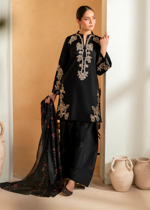 3 Piece - Dhanak Embroidered Suit with Dhanak Embroidered and Printed Shawl (Unstitched)