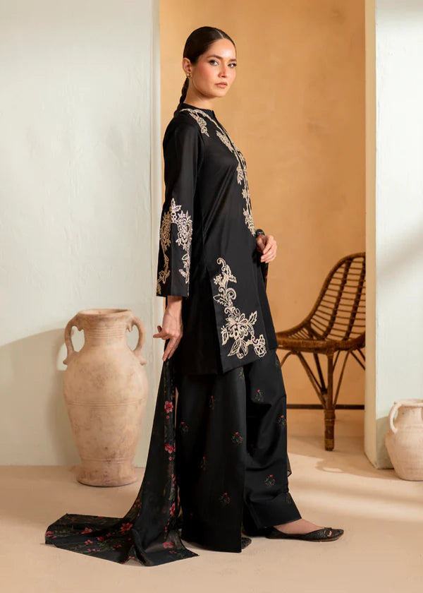 3 Piece - Dhanak Embroidered Suit with Dhanak Embroidered and Printed Shawl (Unstitched)