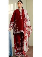 3 Piece - Zara Shahjahan Dhanak Full Heavy Embroidered Suit with Digital Printed Soft Pashmina Wool Shawl (Unstitched)