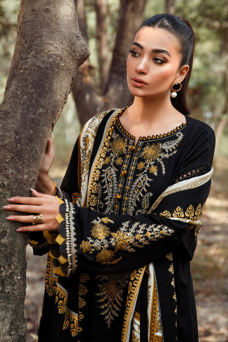 3 Piece - Maria B Dhanak Full Heavy Embroidered Suit with Digital Print Wool Shawl (Unstitched)